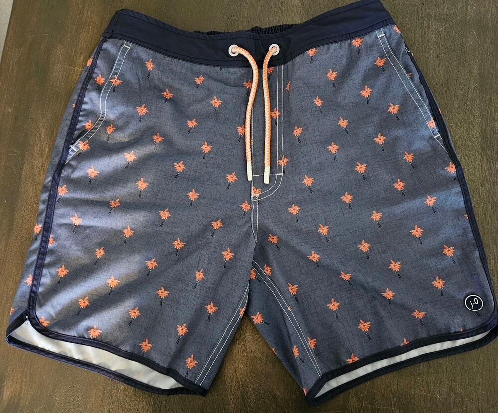 Men's Johnnie-O Twilight Blue Bonita Palm Tree Swim Trunks Size Small 7 " inseam